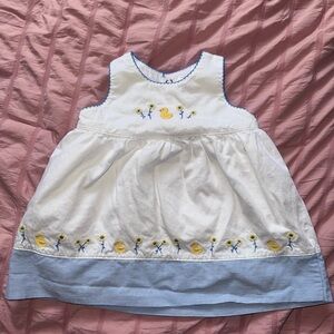 Carter's White and Yellow Duck Embroidered Dress with Blue Trim